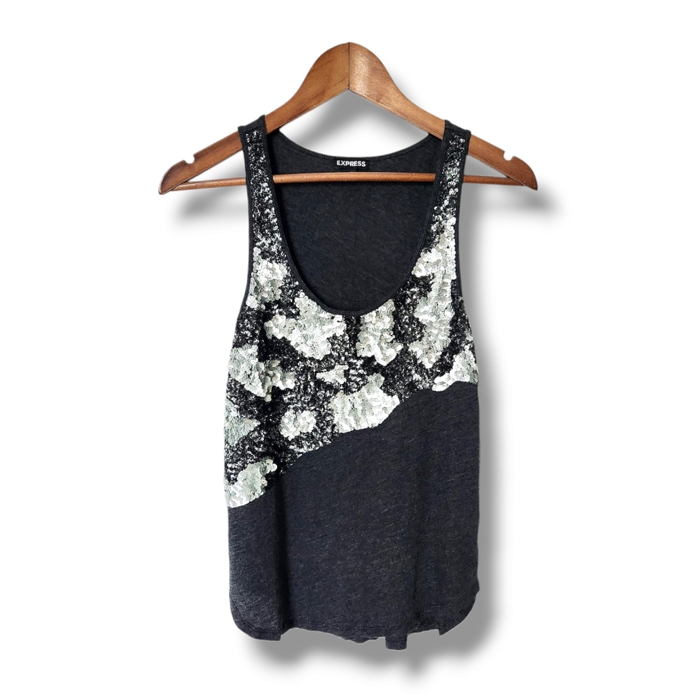 Express Abstract Asymmetric Sequined Tank Top | Small